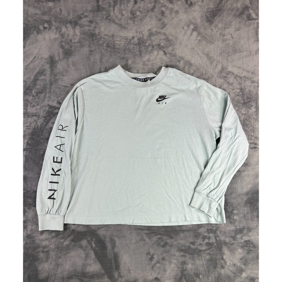 Y2K Nike Air Long Sleeve Shirt Women's Medium Pale Green Logo Sleeve Graphic - Picture 1 of 9
